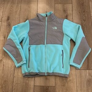 The North Face Girls Denali Fleece Jacket Teal & Gray Size Large Good Condition